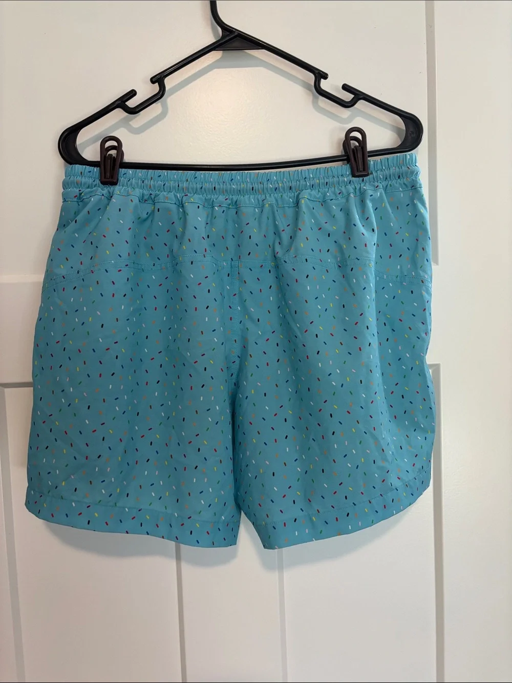 Humankind Aqua Confetti Shorts/swim trunks with Black Drawstring